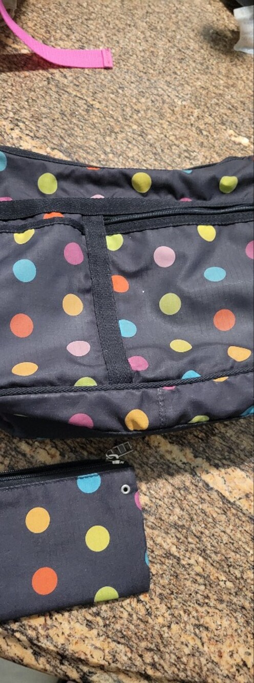 Hillard & Hanson Black Crossbody with Teal Polka Dots